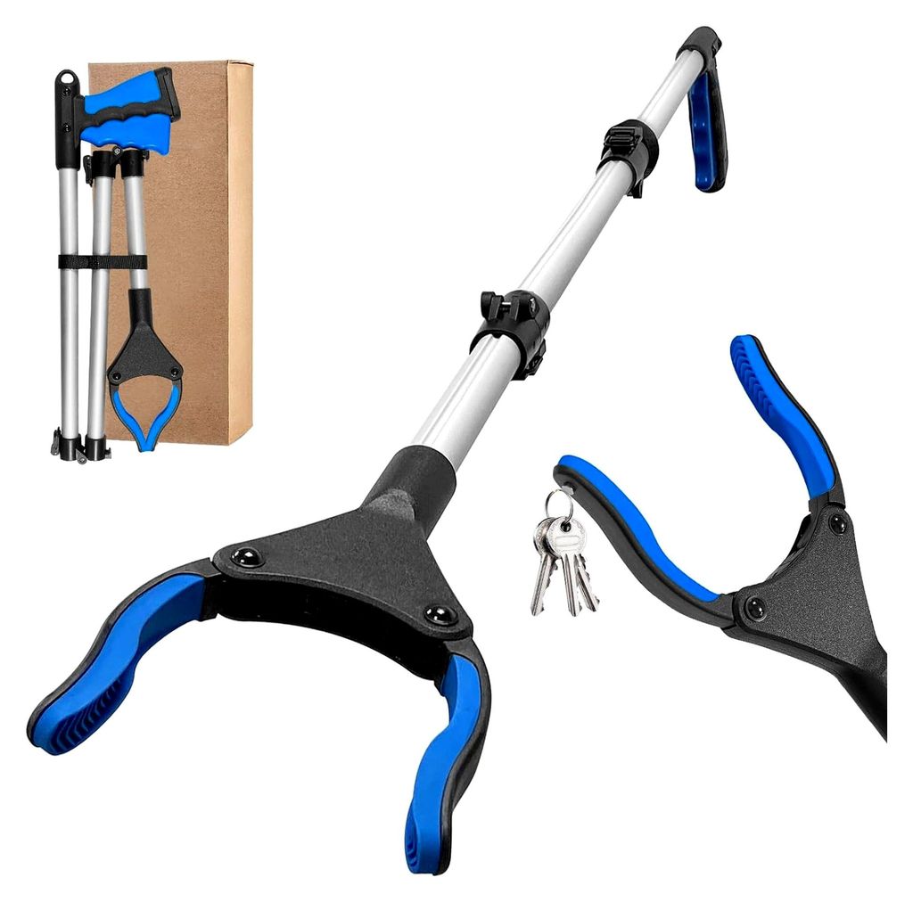 Multifunktionale Faltbare Greifzange, 110 cm Extra Lange Greifzange für Senioren, Drei-Faltbare Müllzange, 360° Drehbarer Kopf, Greifwerkzeug mi...