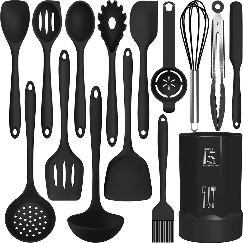 Silikon-Kochutensilien-Set – Hitzebeständig bis 230 °C, Pfannenwender, Zange, Spatel, Löffel, Pinsel, Schneebesen, Küchenhelfer-Set
