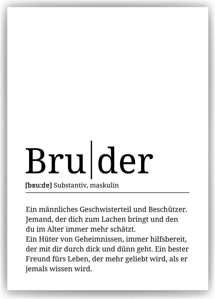 Bruder Poster Definition - Geschwister Geburtstag Bruder Geschenk Wandbild Kunstdruck – A4 (21x29.7cm) / ohne Bilderahmen