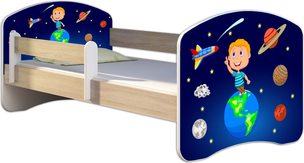 ACMA Jugendbett Kinderbett Junior-Bett Komplett-Set mit Matratze Lattenrost und Rausfallschutz Sonoma 22 Kosmos 180x80