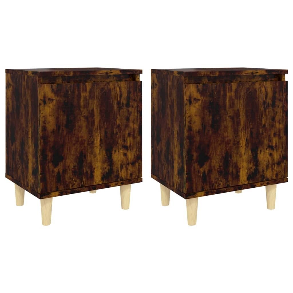 (Robust Möbel)Nachttisch für Schlafzimmer - elegantes Design - Nachtkommode -e mit Massivholz-Beinen 2Stk. Räuchereiche 40x30x50cm - Nachtti...