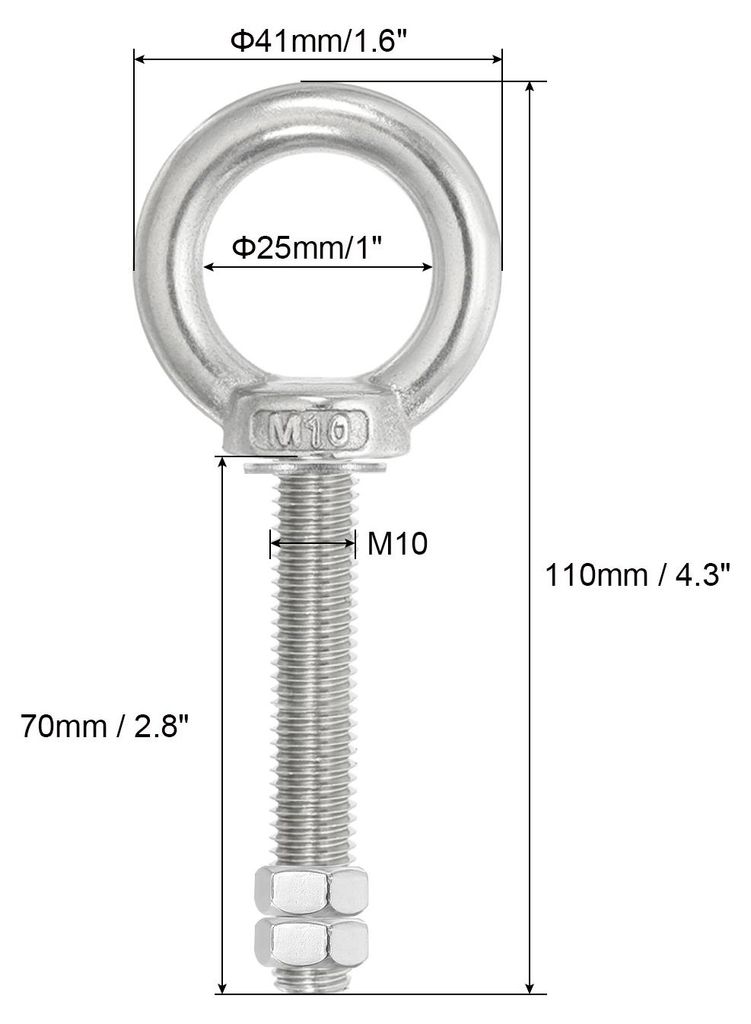 Ringschraube, 4er Pack M10x70 304 Edelstahl Augenschrauben Gewindeschraube Augbolzen Schulterring mit Muttern Unterlegscheiben zum Heben Aufh?ngen