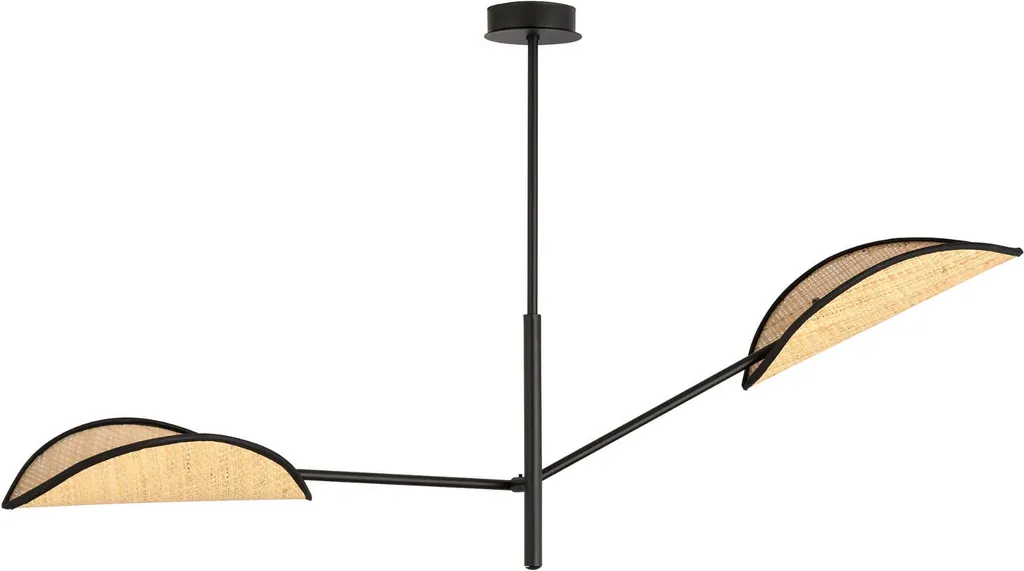 Plafonnier en rotin et métal noir 2 lampes E14 VENE 2 pour salon chic