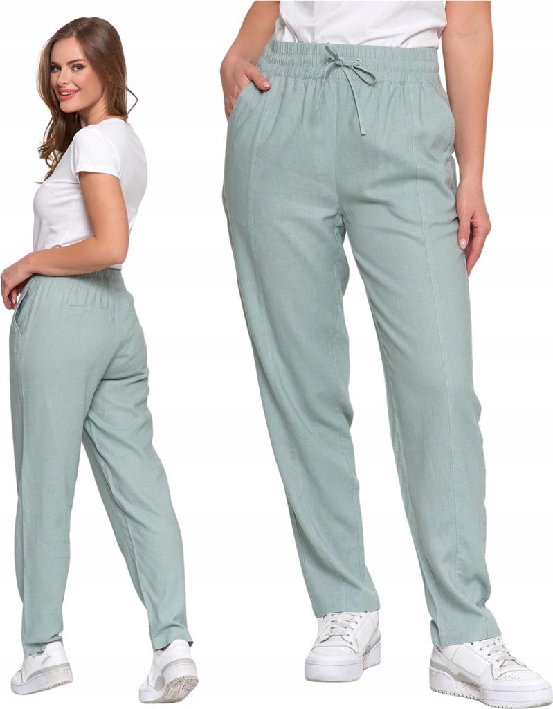 Damen Leinenhosen Elegant Elastische Taille Gerades Bein MORAJ - XL