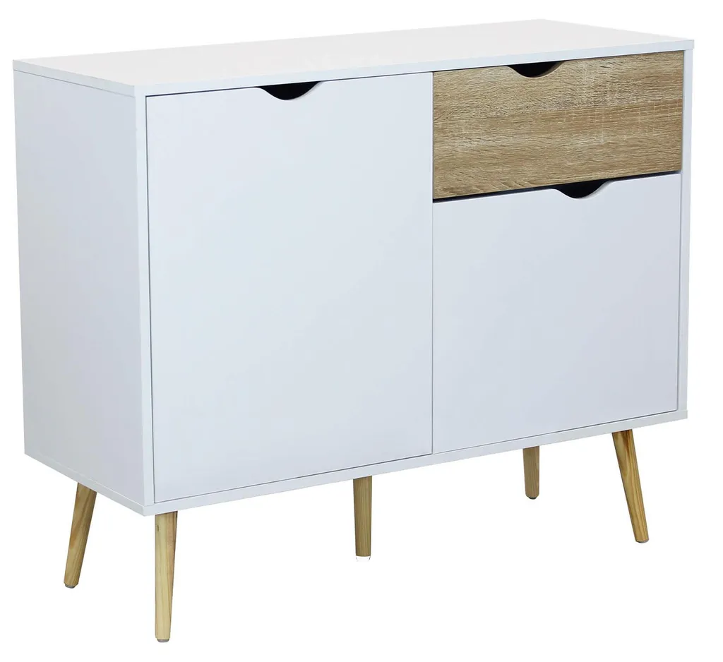 Petit buffet en bois 2 portes et tiroir Elegance, finition chêne clair