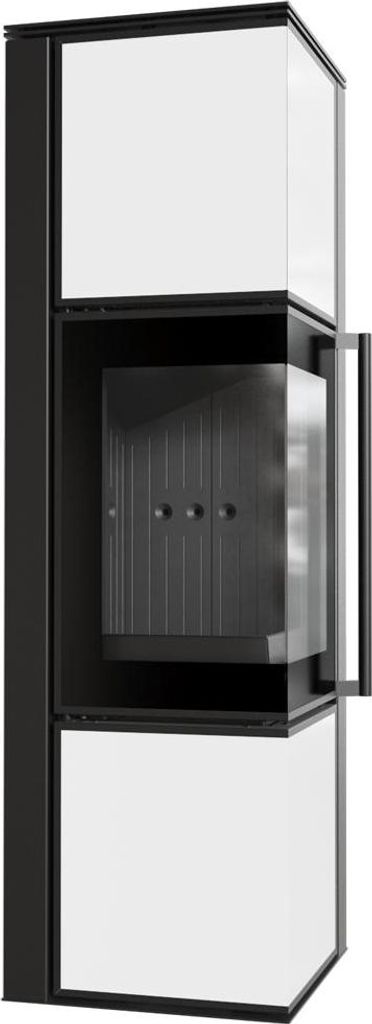 Kaminofen aus Stahl KRATKI TORA/M 8 kW Ø 150 Weißes Glaspaneel schwarz Verkleidung mit Türfeder