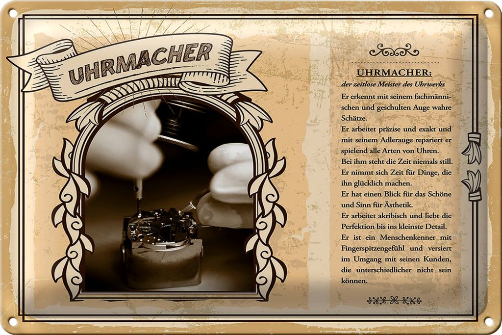Blechschild Berufe Uhrmacher Meister zeitlos 18x12cm
