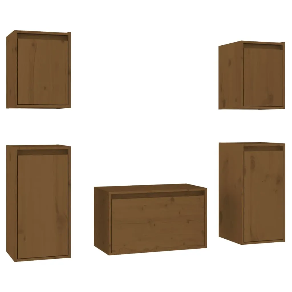 vidaXL Armoires TV 5 pcs en Pin Massif Brun Miel - Ensemble de Salon Chic