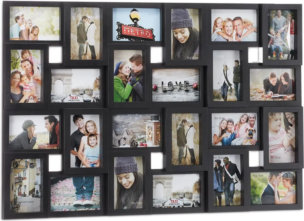 Cadre collage 24 photos pêle-mêle mural format 10x15 cm noir élégant