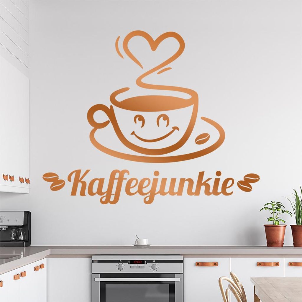 Kaffeejunkie Wandtattoo in 6 Größen - Wandaufkleber Wall Sticker - Dekoration, Küche, Wohnzimmer, Schlafzimmer, Badezimmer