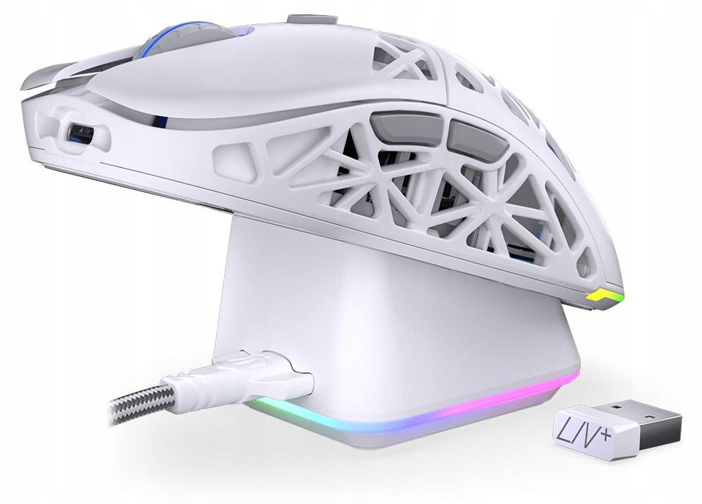 ENDORFY Kabellose Gaming-Maus LIV Plus Wireless Onyx White, Ladestation