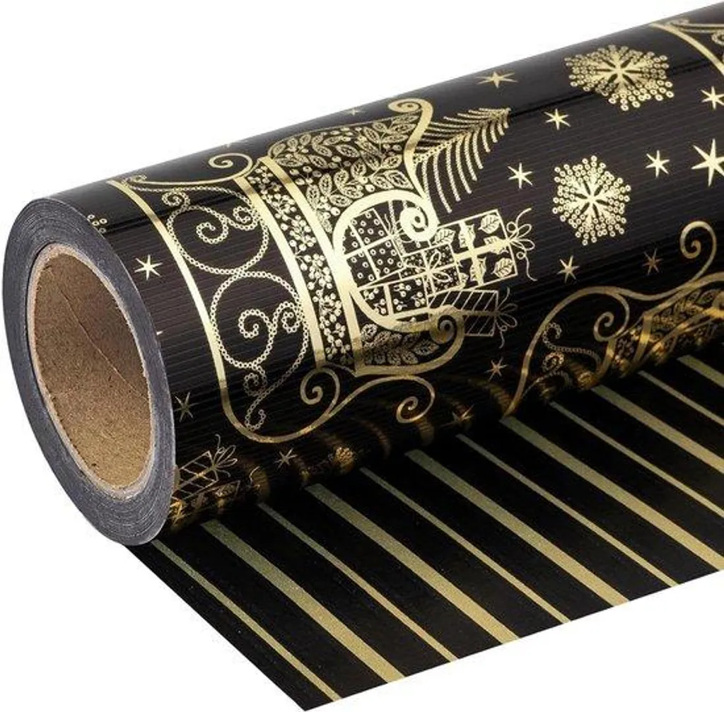 Papier d'emballage de Noël 43 cm noir et or pour emballer sans gâchis