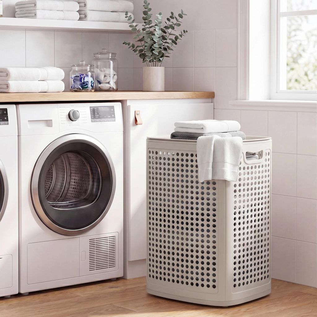 SONGMICS Wäschekorb Plastik, 75 L Wäschesammler, Wäschebox Produktbild 