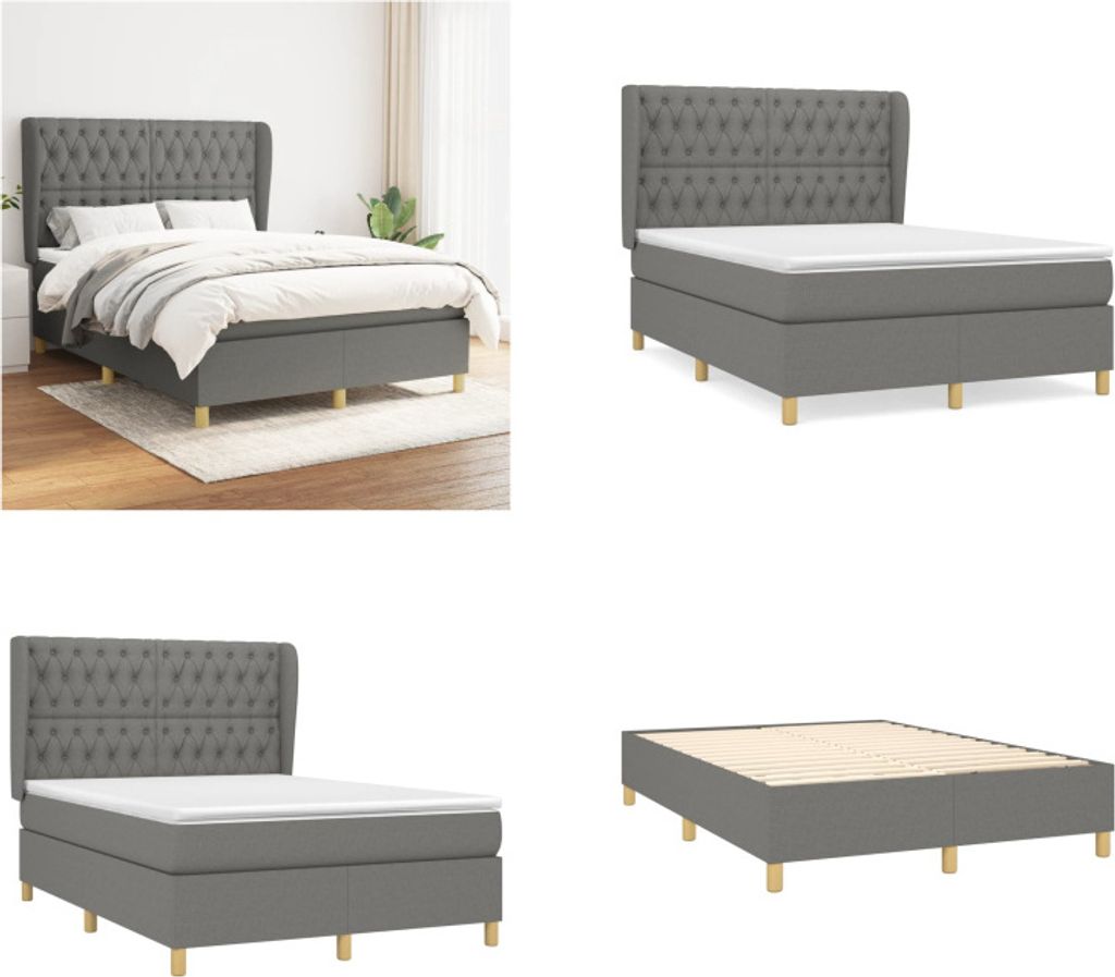 vidaXL Boxspringbett mit Matratze Dunkelgrau 140x200 cm Stoff - Boxspringbett - Boxspringbetten - Bett - Schlafzimmermöbel