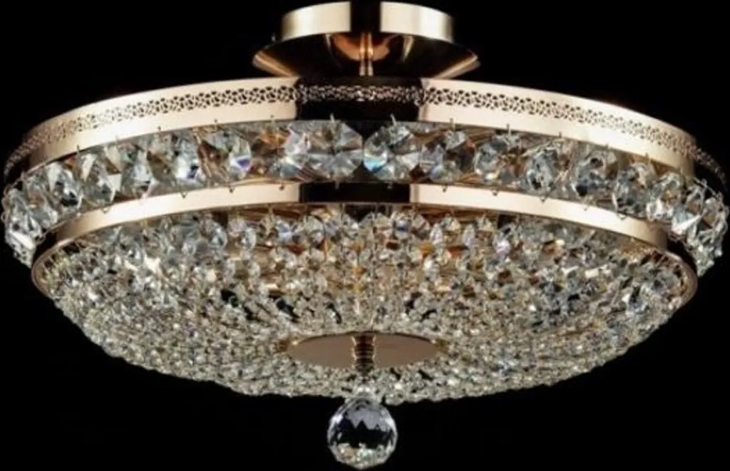 Lustre Plafonnier Doré à Cristaux 43,5cm Style Ancien Chic Casa Padrino