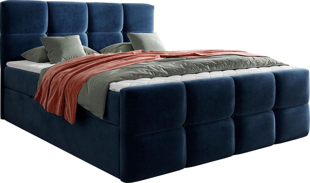 MIRJAN24 Boxspringbett Fuego, Doppelbett mit zwei Bettkästen für die Bettwäsche, Hauptmatratze, Topper und Kopfteil (Fresh 11, Größe: 140x200 cm)