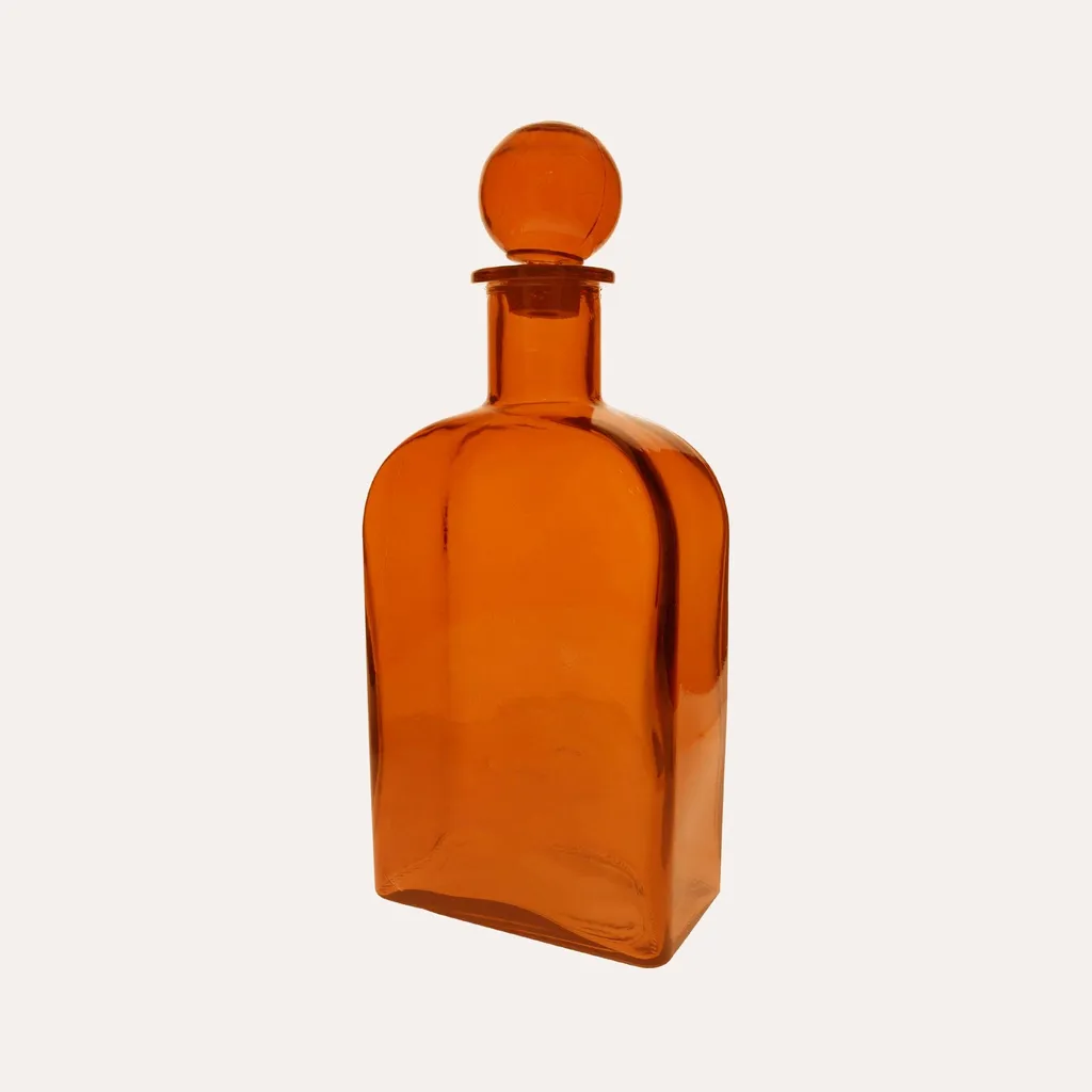 Grande bouteille décorative en verre orange 19x46 cm avec son bouchon