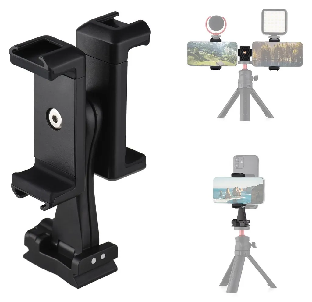Andoer AD-04 Supporto universale per telefono con due staffe, morsetto verticale orizzontale, 4 supporti multifunzione per smartphone con slitta a contatto freddo per vlog, live streaming, lezioni video online - 5