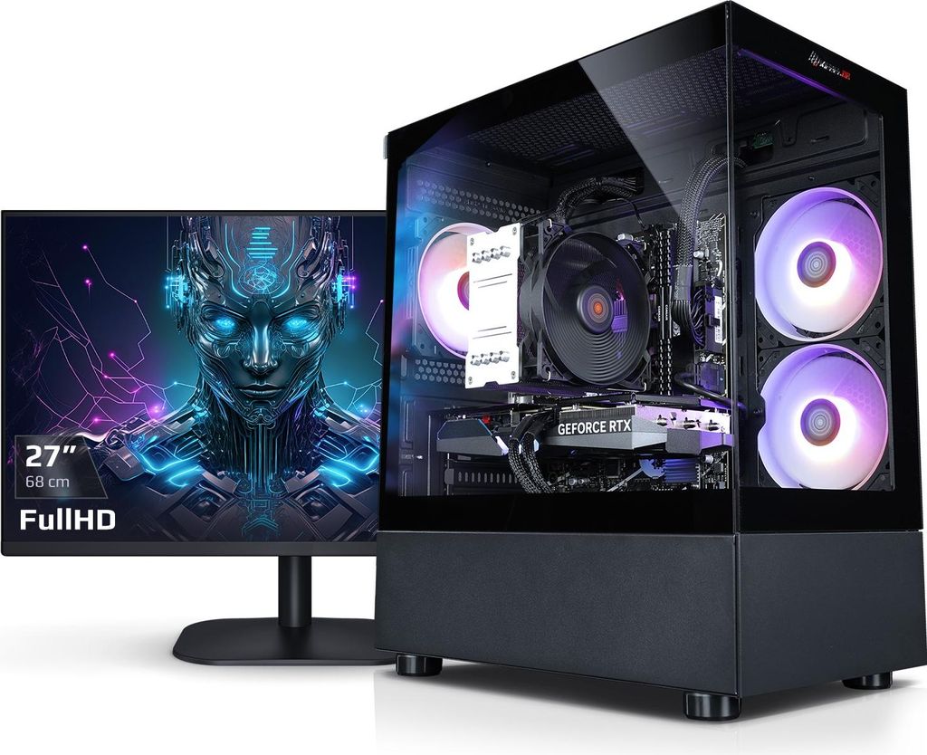 kiebel.de Gaming PC mit 27 Zoll TFT Viper V AMD Ryzen 7 5700X, 16GB DDR4, NVIDIA RTX 5050 8 GB, 1TB SSD, WLAN, Windows 11, Gaming PC