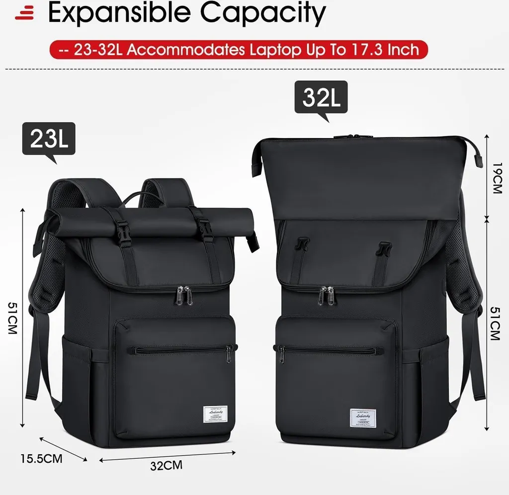 Sac à dos Rolltop imperméable avec compartiment PC 17,3 pouces noir - 4