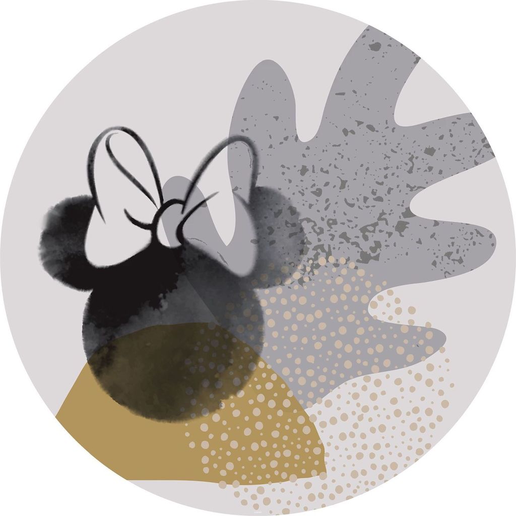 Disney selbstklebende runde Tapete Minnie Mouse Grau, Schwarz und Gelb - 612726 - Ø 128 cm