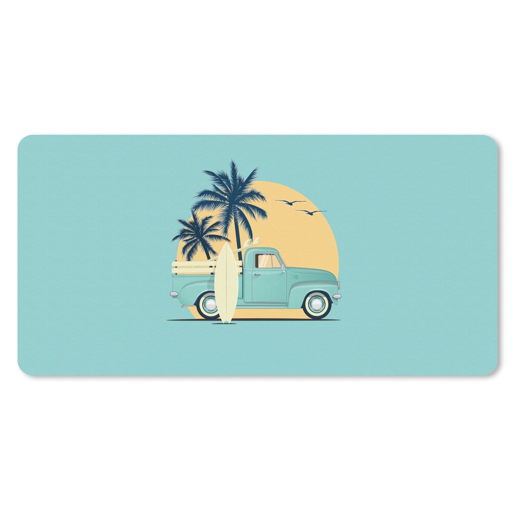 MuchoWow Schreibtischunterlage Bus - Palme - Surfbrett - Sommer 80x40 cm - XXL Mauspad - Gaming Mauspad