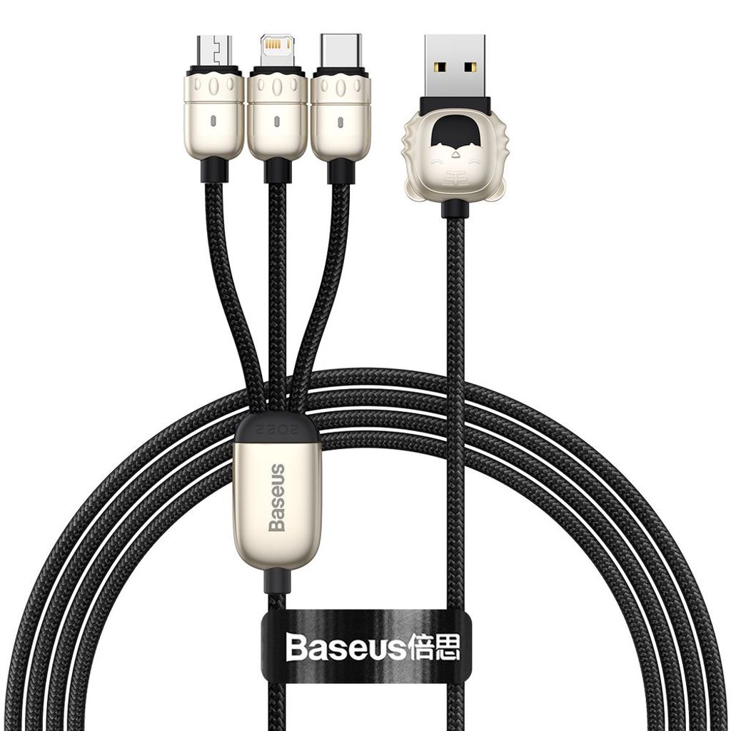 Baseus Year of the Tiger 3in1 USB - Lightning / USB Typ C / Micro USB Kabel 3,5 A 1,2m schwarz (CASX010001)