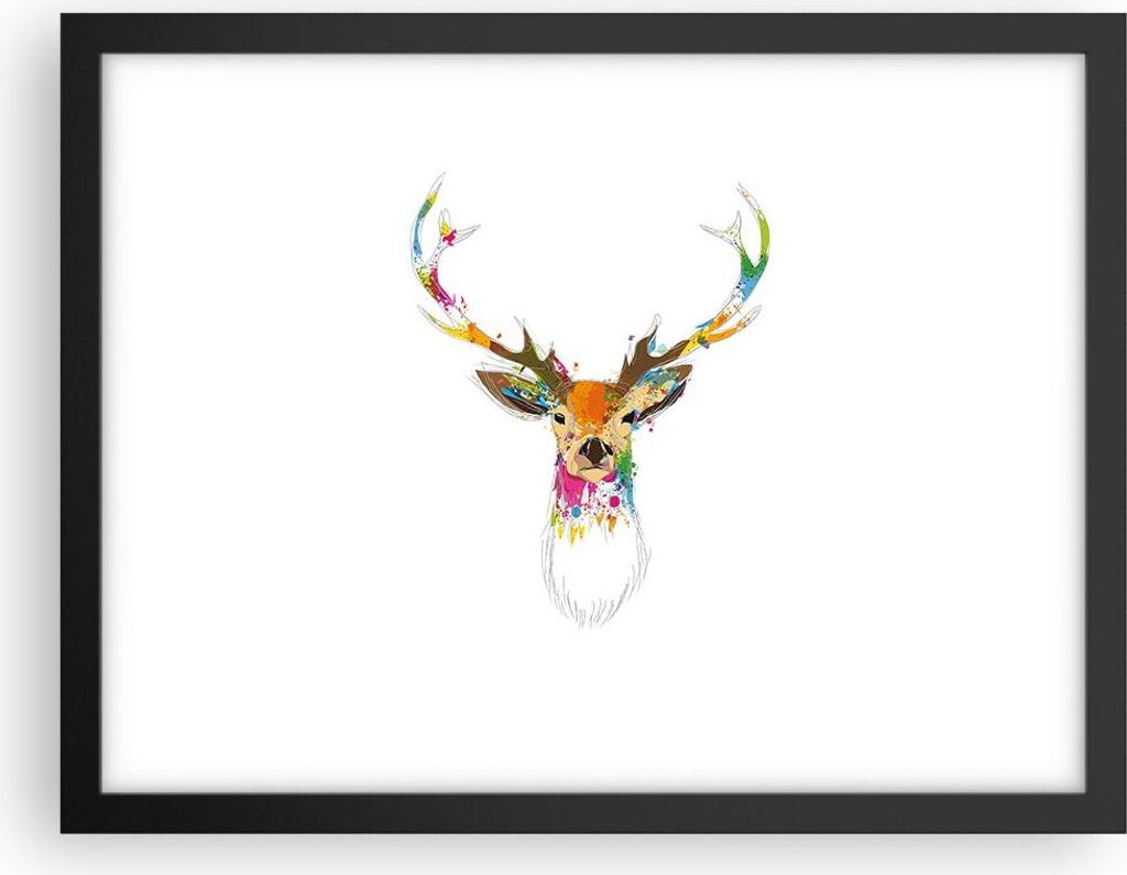 Gerahmtes Poster - Schwarzer Rahmen - Deer fantasie Graffiti Grafik - 40x30 cm - Wand Bild - Wanddeko - Wandbilder - Wandposter - Bilderrahmen - Bi...