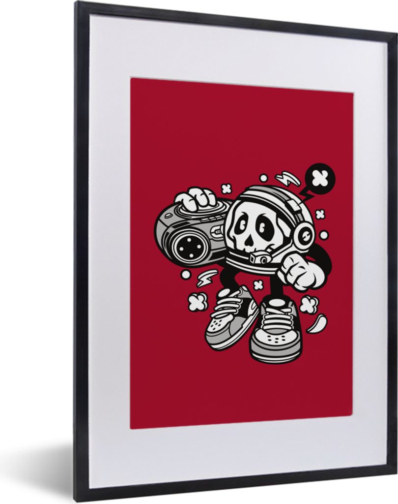 MuchoWow MuchoWow Gerahmtes Poster Radio - Rot - Vintage 30x40 cm - Poster mit zchwarzem Bilderrahmen - Wandposter Schlafzimmer