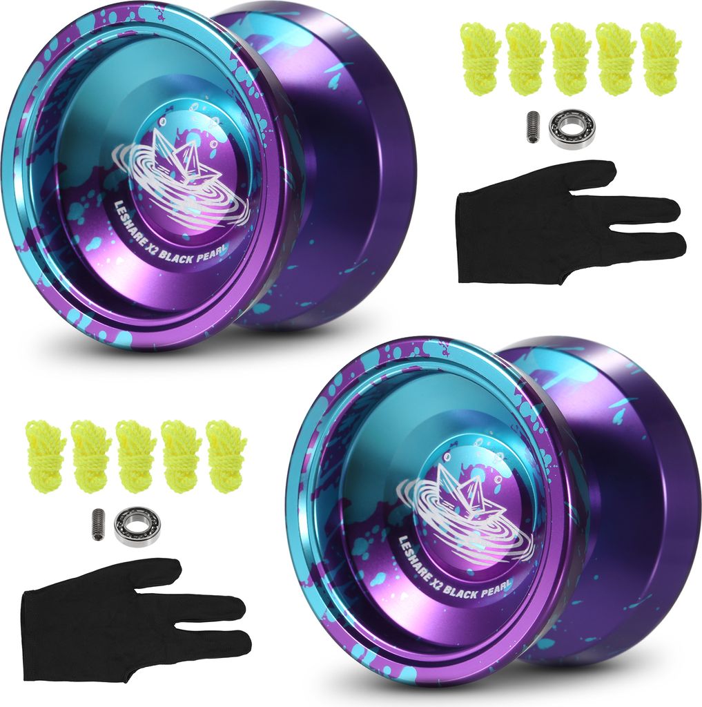 2er-Pack Aluminium-Yo-Yo-Kugeln Wettbewerbsfaehiges Yo-Yo-Geschenk mit Lagerschnueren und Handschuhen