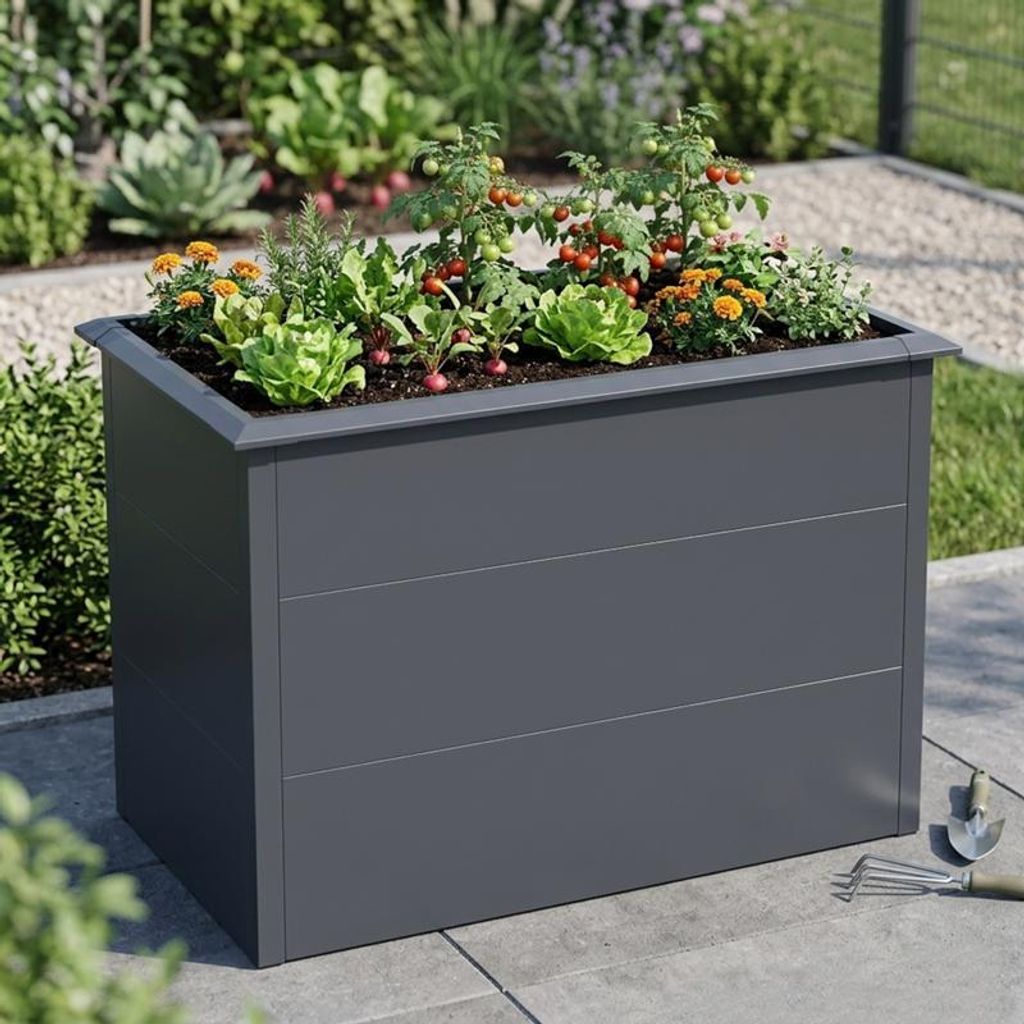 Hochbeet Design Gemüsebeet Pflanzbeet 100x50x77 cm mit Schneckenkante Anthrazit