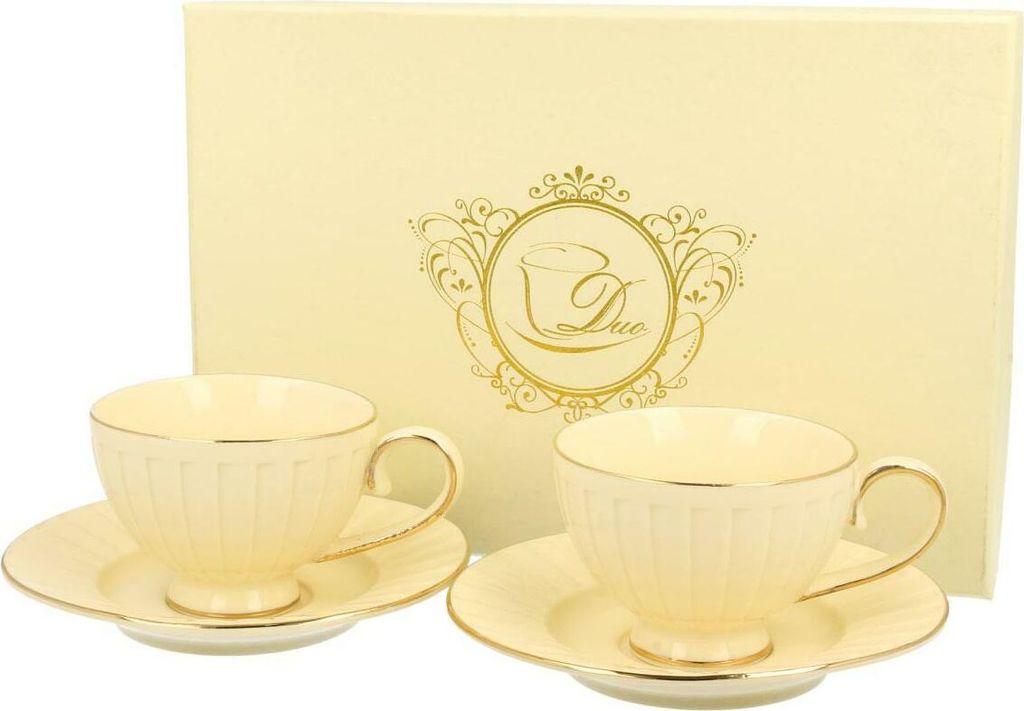 DUO ECRU 2er-Set Espressotassen mit Untertassen NINA New Bone China Porzellan