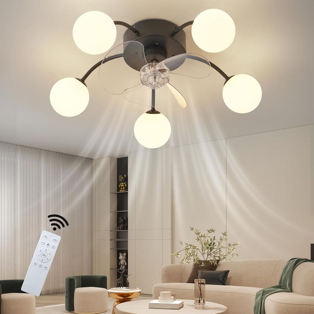ZMH Deckenventilator Beleuchtung G9 Leise Deckenleuchte Ventilator Fernbedienung 6 Geschwindigkeiten Timer Lampe für Küche Esszimmer Schwarz