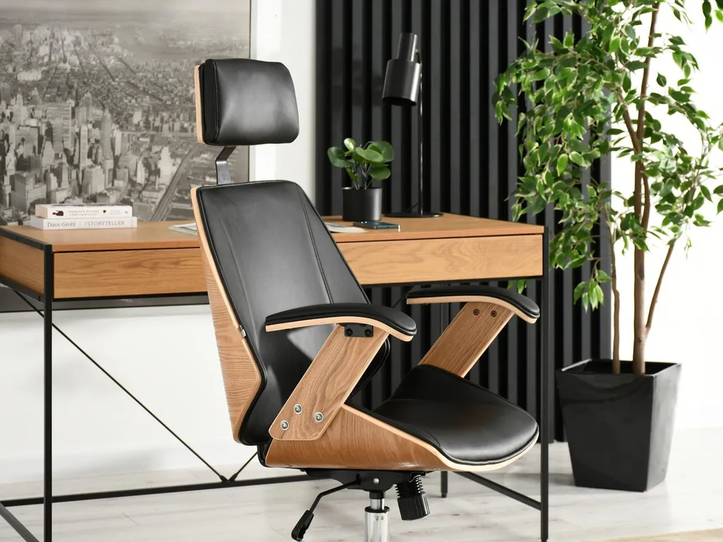 Chaise de bureau EVALISA anti mal de dos dossier chêne et assise noire