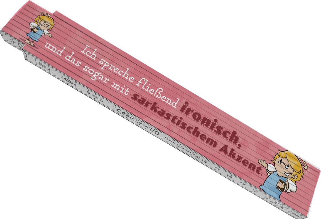 Engel Meterstab aus Holz mit Spruch - Ich spreche Ironie mit Sarkasmus-Akzent