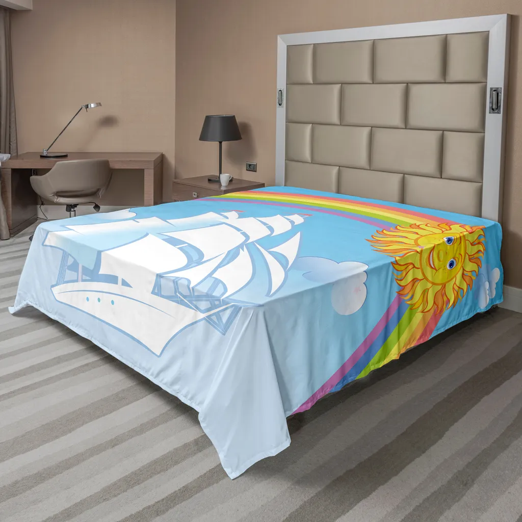 Drap de lit pour décoration maritime voilier arc-en-ciel 275x260 cm