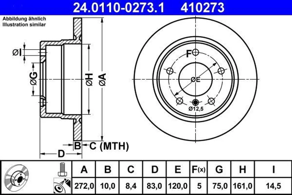Disque de frein haute performance ATE 24.0110-0273.1 - Standard OE BMW E36