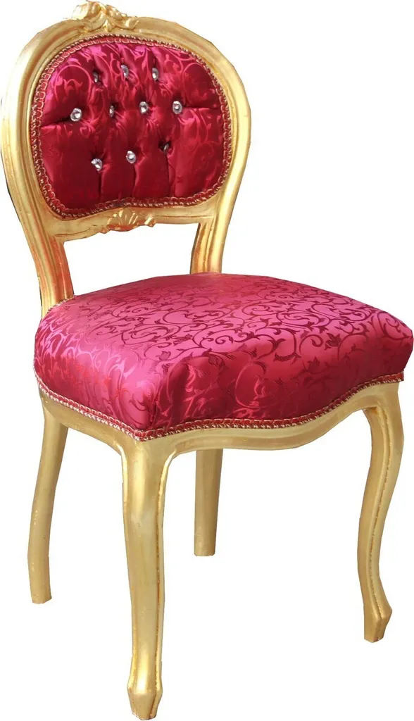 Chaise de Coiffeuse Baroque Bordeaux avec Paillettes Dorées Scintillantes