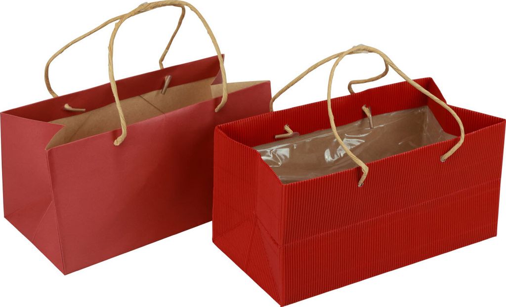 Rote Geschenktüten mit Griffen aus Papier 24x12x12cm - 6er Set, Geschenkverpackung für Geschenke, Mitbringsel, hochwertige Papiertüten, 6 Stück