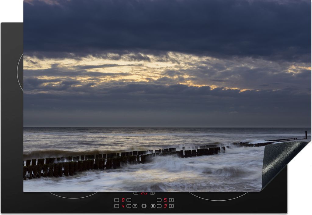 KitchenYeah Herdabdeckplatte Das Meer bei Sonnenuntergang bei Westkapelle in Zeeland, Niederlande , 76x51cm, Küche Deko, Glaskeramikfeld Herdabd...
