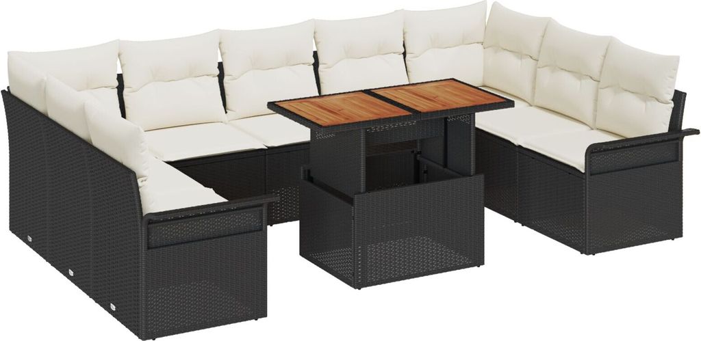 Möbel 10-teiliges Gartenset mit Kissen in Schwarz Poly-Rattan Akazie - Gartensofas 3349375