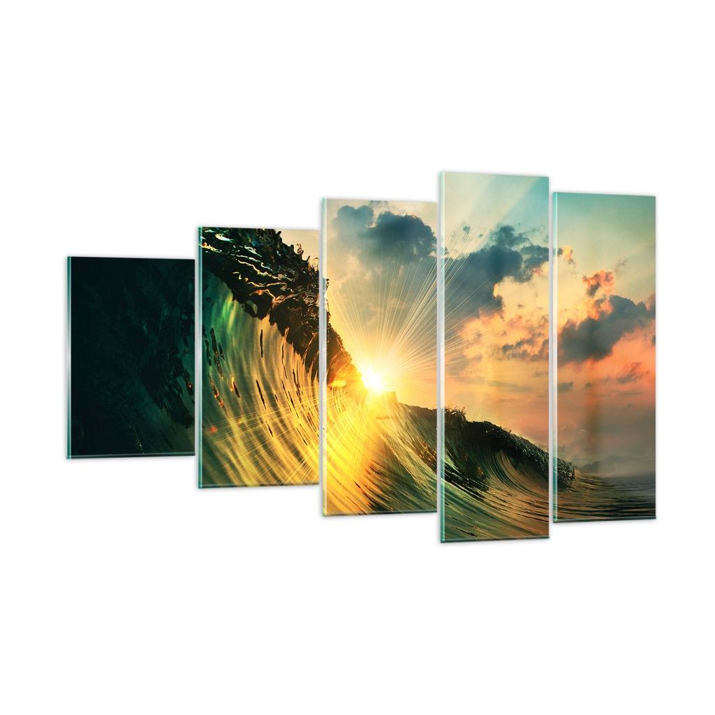 Bilder auf glas - Meer Welle Wasser - 100x60cm - Glasbilder - Wandbilder - Kunstdruck - zum Aufhängen bereit - Wanddekoration aus Glas - Glas Bild...