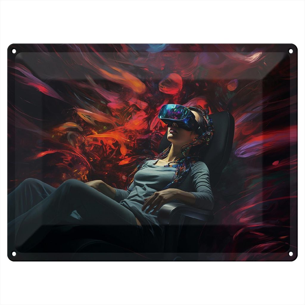 Wallario Blechschild Wandbild in : Brillante Farben, Größe 30 x 40 cm Motiv Eintauchen in die virtuelle Realität