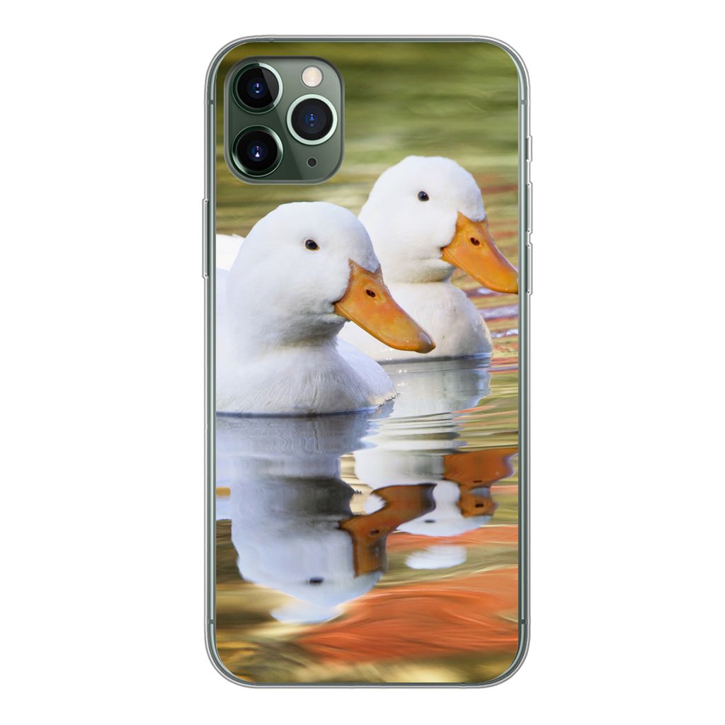 MuchoWow Handyhülle Schutzhülle Hülle für iPhone 11 Pro Max Enten - Wasser - Spiegelung - Familie Silikon Softcase Handy Hülle - Schutz