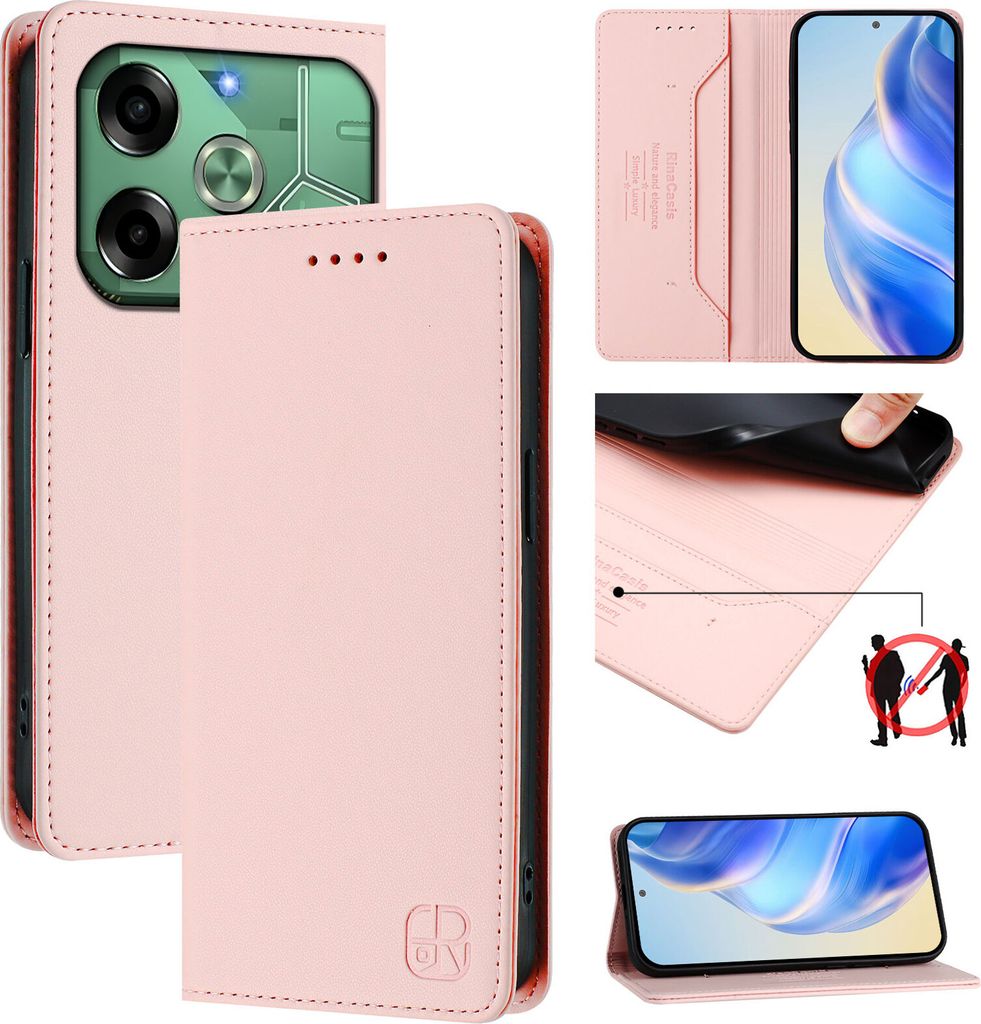Lederhülle für Tecno Pova 6 4G Hülle Flip Brieftasche Kartenfächern Ständer Schutzhülle Pink
