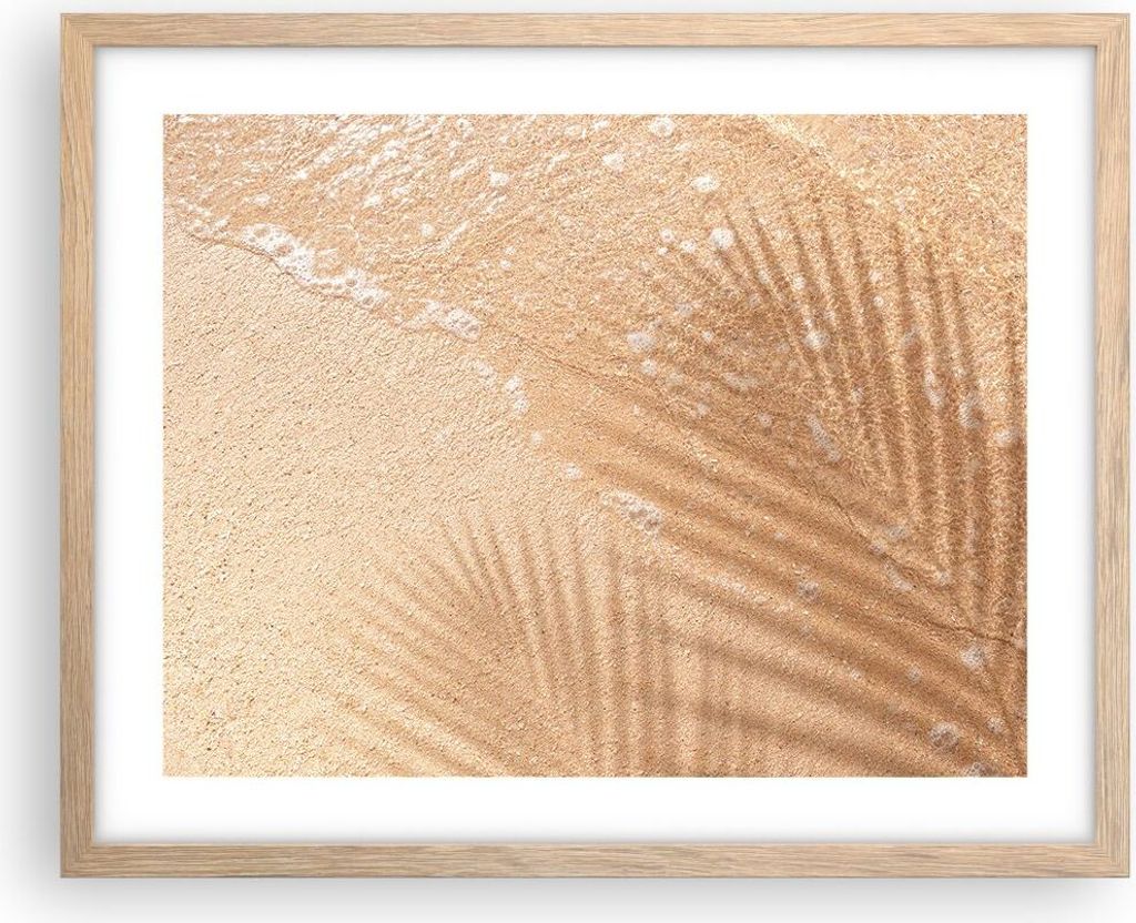 Gerahmtes Poster - Rahmen in heller Eiche - Sand Schatten Blätter - 50x40 cm - Wand Bild - Wanddeko - Wandbilder - Kunstposter - Wandposter - Bild...