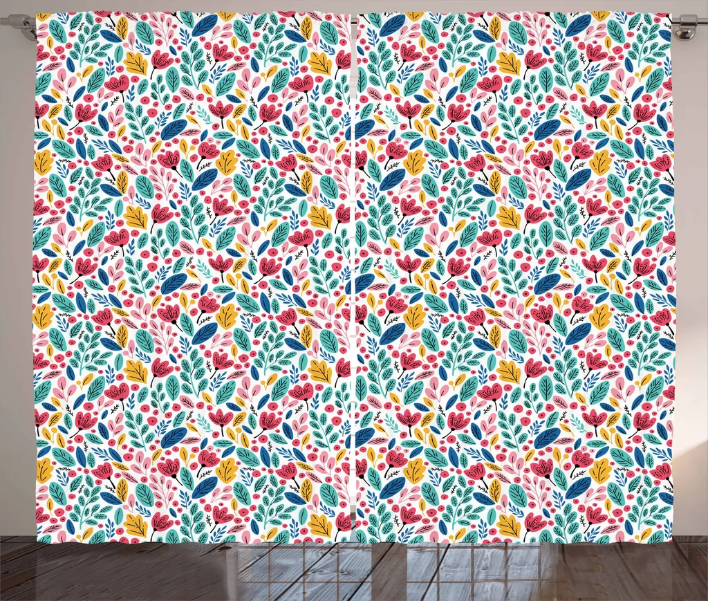 ABAKUHAUS Tenda rustica a foglie, giardino fiorito stagionale, tenda con passanti e ganci per camera da letto, 280 x 175 cm, multicolore