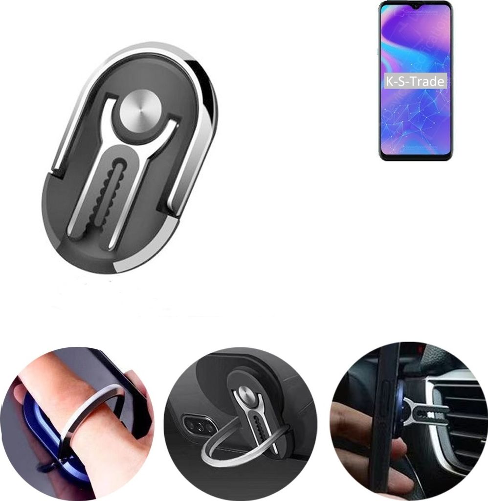 K-S-Trade 3in1 Smartphone-Ring Handy-Ring kompatibel mit HiSense Infinity H30 Fingerhalterung Handyring Tischständer Lüftungsgitter-Halterung Tisch