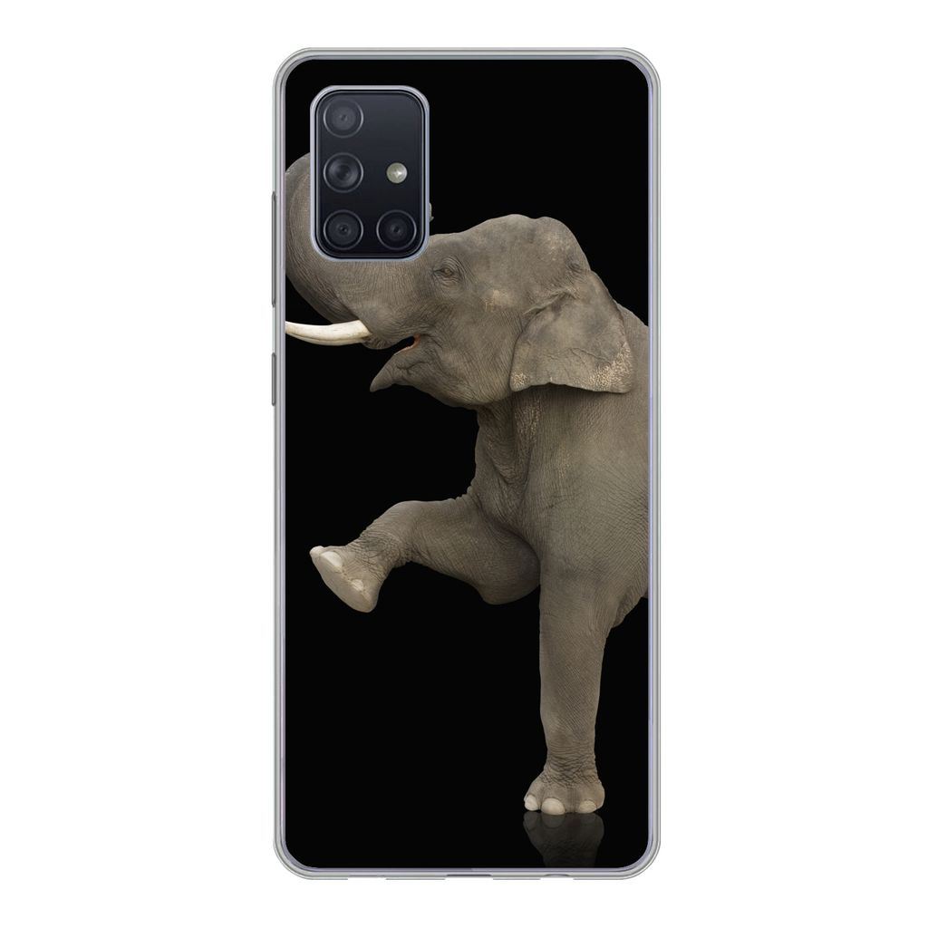 MuchoWow Handyhülle Schutzhülle Hülle für Samsung Galaxy A51 5G Elefant - Tiere - Schwarz - Porträt Silikon Softcase Handy Hülle - Abbildung
