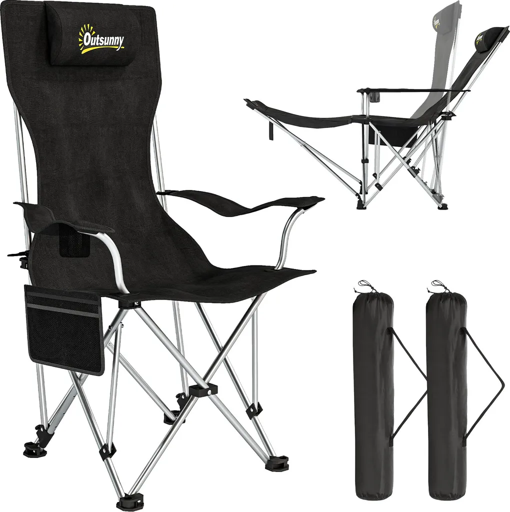 Fauteuil de camping portable léger pour pique-nique et pêche, duo noir